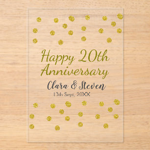 Golden dots glitter happy 20th anniversary wedding acrylic invitations