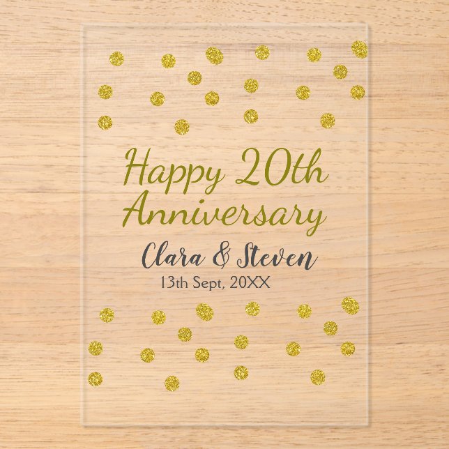 Golden dots glitter happy 20th anniversary wedding acrylic invitations (Front)