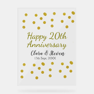 Golden dots glitter happy 20th anniversary wedding acrylic sign