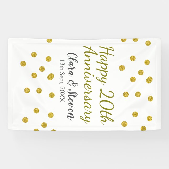 Golden dots glitter happy 20th anniversary wedding banner (Horizontal)