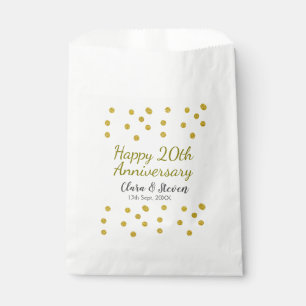 Golden dots glitter happy 20th anniversary wedding favour bags