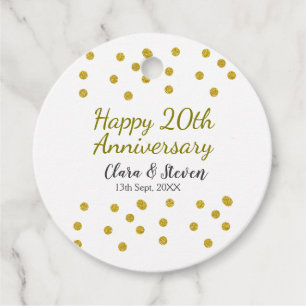 Golden dots glitter happy 20th anniversary wedding favour tags