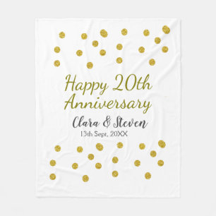 Golden dots glitter happy 20th anniversary wedding fleece blanket