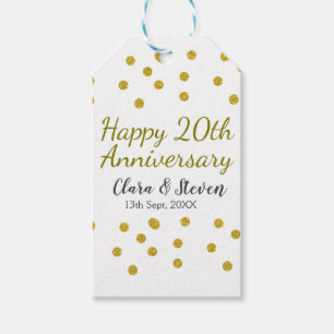 Golden dots glitter happy 20th anniversary wedding gift tags
