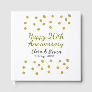 Golden dots glitter happy 20th anniversary wedding guest book