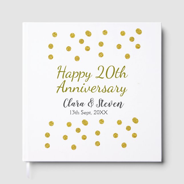 Golden dots glitter happy 20th anniversary wedding guest book (Front)