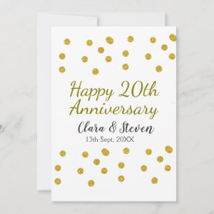 Golden dots glitter happy 20th anniversary wedding invitation