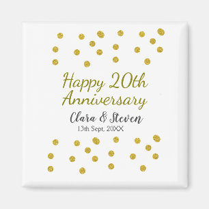 Golden dots glitter happy 20th anniversary wedding magnet