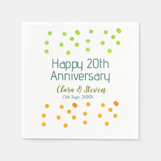 Golden dots glitter happy 20th anniversary wedding napkin
