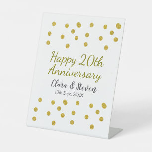 Golden dots glitter happy 20th anniversary wedding pedestal sign