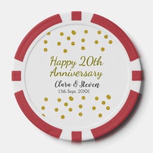 Golden dots glitter happy 20th anniversary wedding poker chips