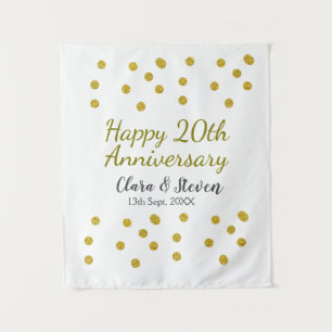 Golden dots glitter happy 20th anniversary wedding tapestry