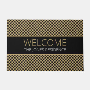 Golden Dots Pattern On Black Name Personalised Doormat