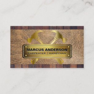 Golden Double Hammers Wood Leather Business Card