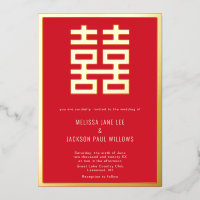 Golden Double Luck Chinese wedding Foil Invitation