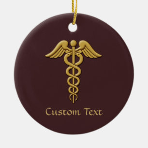 Golden Double Snake Caduceus Ceramic Tree Decoration