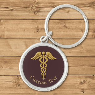 Golden Double Snake Caduceus Key Ring
