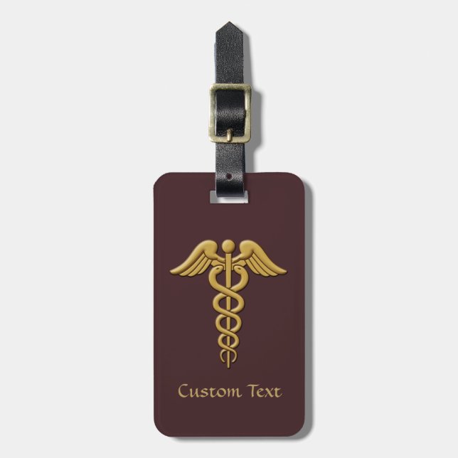 Golden Double Snake Caduceus Luggage Tag (Front Vertical)