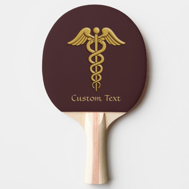 Golden Double Snake Caduceus Ping Pong Paddle (Front)
