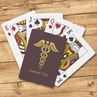 Golden Double Snake Caduceus Playing Cards
