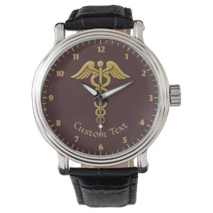 Golden Double Snake Caduceus Watch