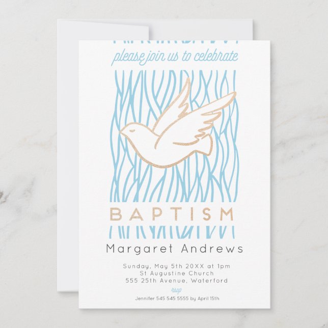 Golden Dove Baptism Religious Invitation (Front)