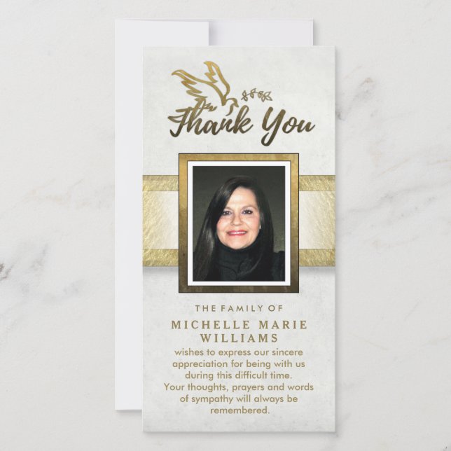 Golden Dove Custom Photo Memorial Thank You Card (Front)