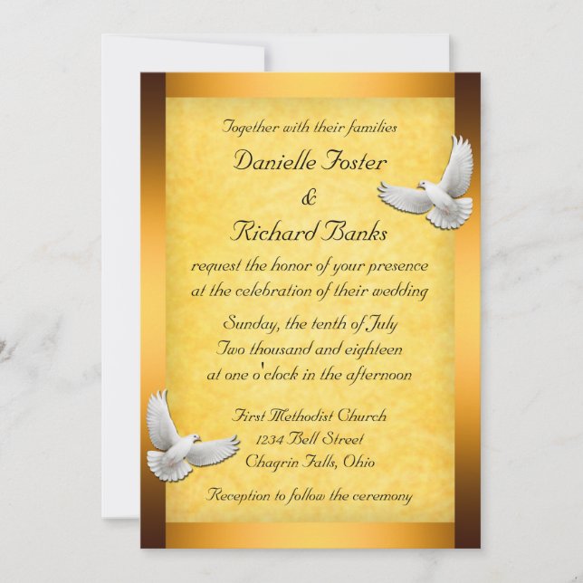 Golden Doves Wedding Invitation (Front)