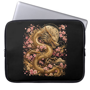 Golden Dragon and Sakura Blossom Aesthetic Laptop Sleeve
