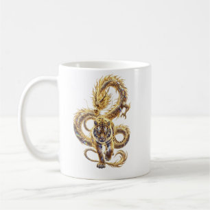 Golden Dragon and Tiger Fantasy Art Coffee Mug