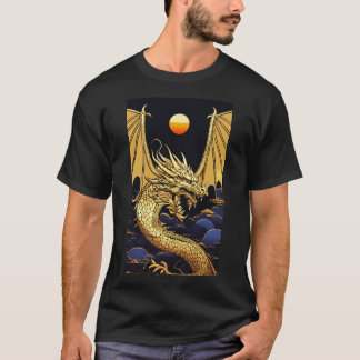 "Golden Dragon at Dawn: A Vaporwave Fusion" T-Shirt