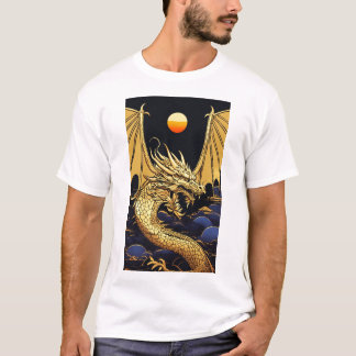 "Golden Dragon at Dawn: A Vaporwave Fusion" T-Shirt