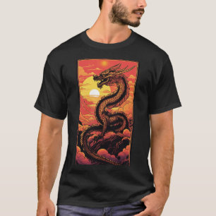 "Golden Dragon at Sunrise – Vaporwave Elegance" T-Shirt