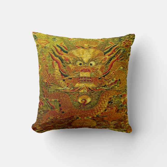 Golden dragon Chinese embroidery Ming dynasty Cushion (Front)