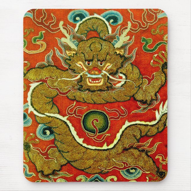 Golden dragon Chinese embroidery Qing dynasty Mouse Mat (Front)
