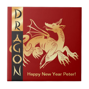 Golden Dragon Circle on Tile