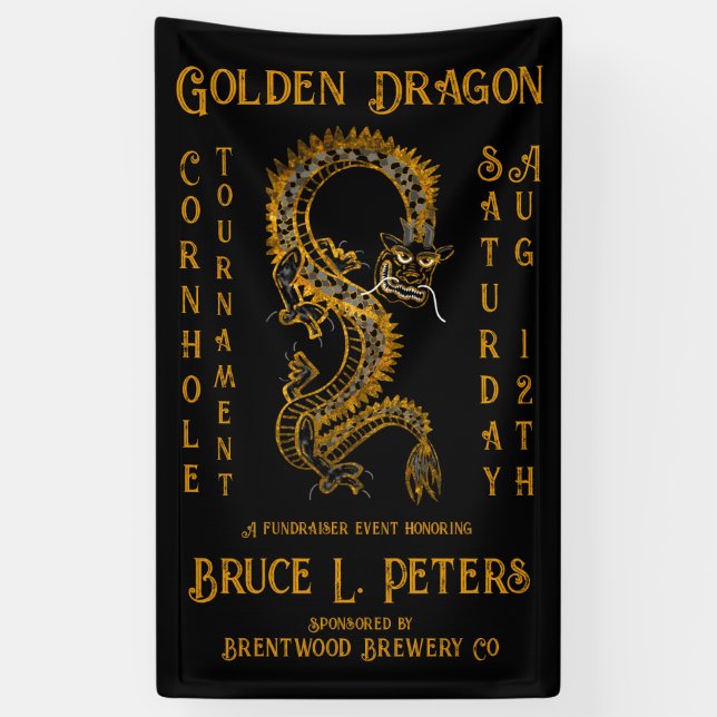 Golden Dragon Cornhole Tournament Fundraiser Event Banner (Vertical)
