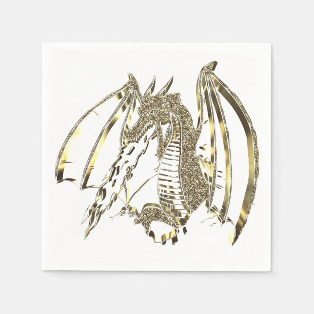 Golden Dragon Elegant Fire-breathing Dragon Napkin (Front)