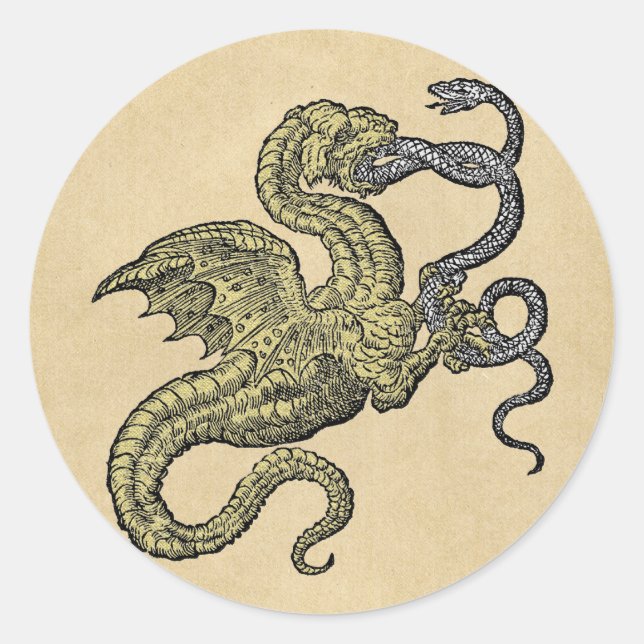 Golden Dragon Fighting Silver Snake Classic Round Sticker (Front)