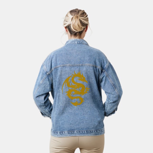 Golden dragon fire denim jacket (Model)