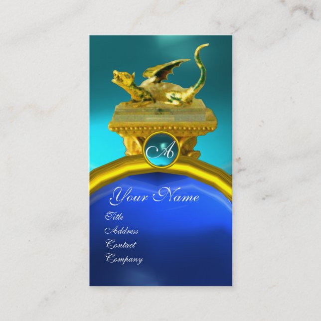 GOLDEN DRAGON GEM MONOGRAM, yellow blue sapphire Business Card (Front)