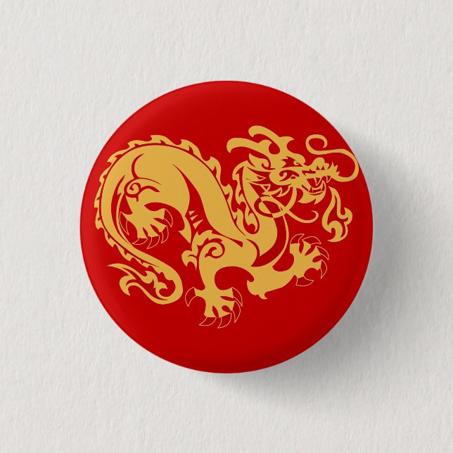 Golden Dragon Good Luck Button (Front)