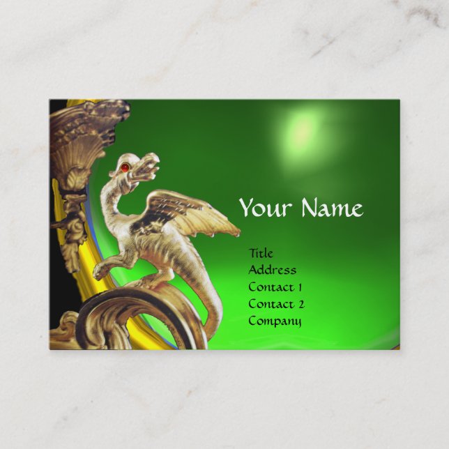 GOLDEN DRAGON GREEN EMERALD Monogram Business Card (Front)