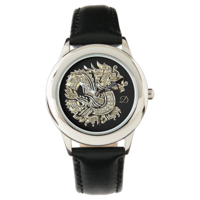 Golden Dragon Logo Add Monogram Elegant Watch (Front)
