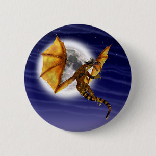 Golden Dragon Mythical Fantasy Creature Purple Sky 6 Cm Round Badge