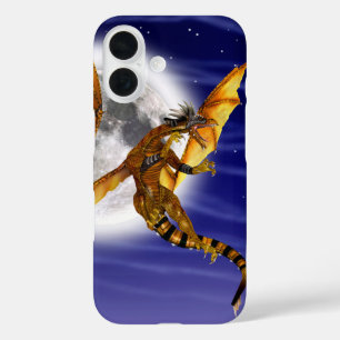 Golden Dragon Mythical Fantasy Creature Purple Sky iPhone 16 Case