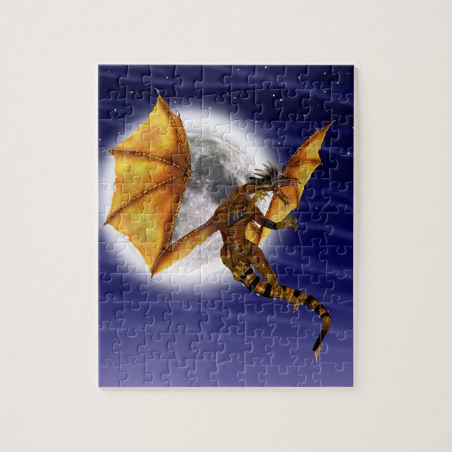 Golden Dragon Mythical Fantasy Creature Purple Sky Jigsaw Puzzle (Vertical)