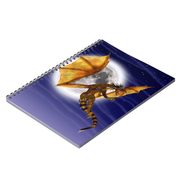 Golden Dragon Mythical Fantasy Creature Purple Sky Notebook (Left Side)