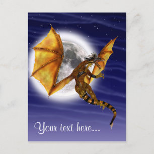 Golden Dragon Mythical Fantasy Creature Purple Sky Postcard