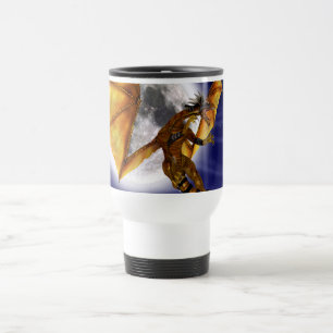 Golden Dragon Mythical Fantasy Creature Purple Sky Travel Mug
